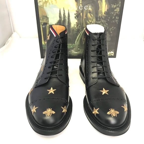 Gucci Leather Boots w/ Embroidered Stars Bees New - Picture 2 of 6